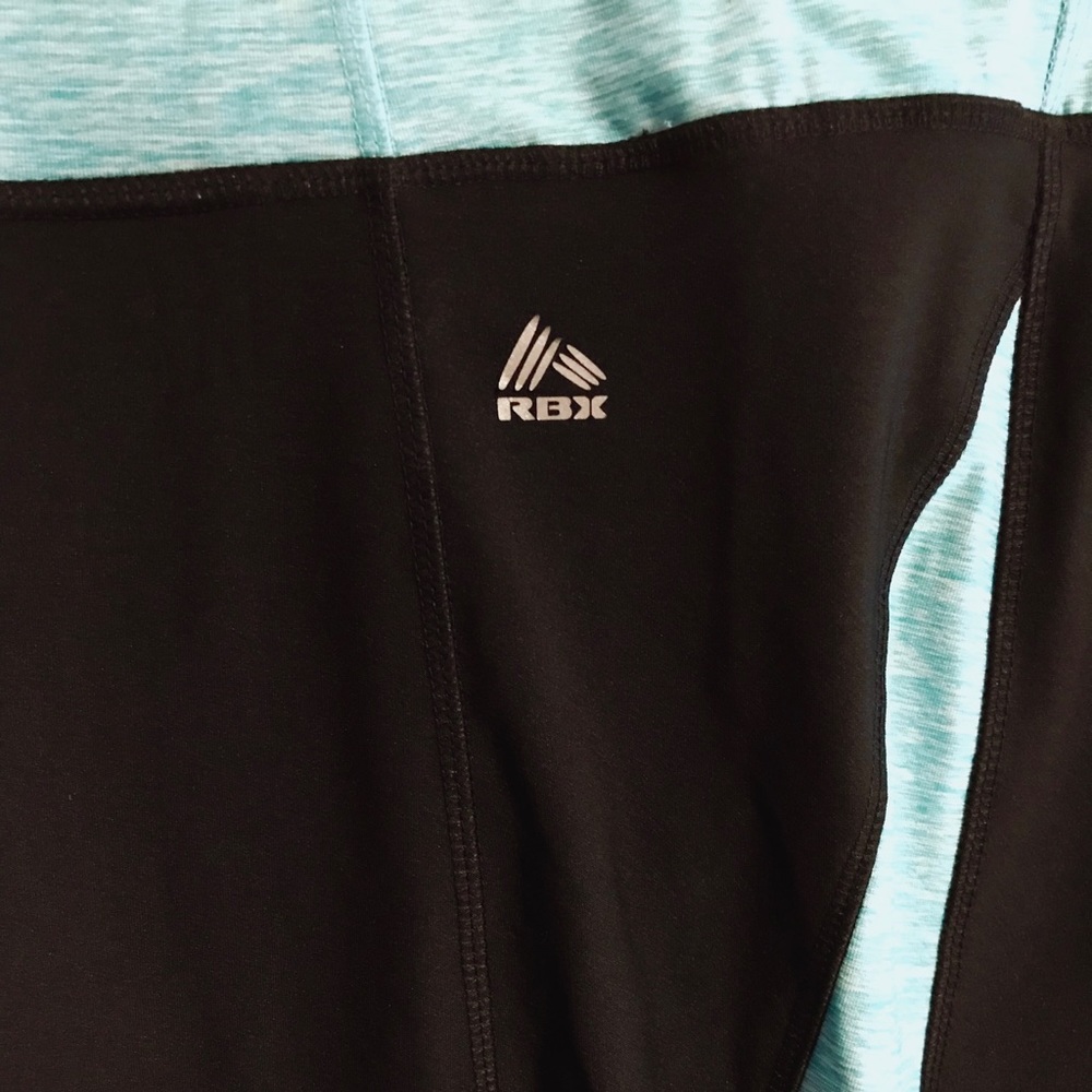 RBX black w Turquoise accent stripe workout capris